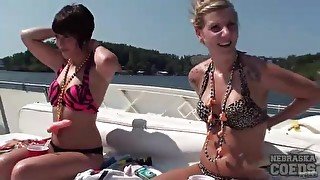 Topless small tits chicks on house boat