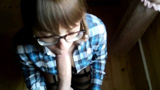 Russian teen in glasses suck cock