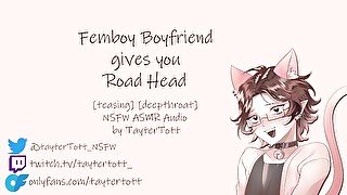 Femboy Boyfriend gives you Road Head  NSFW ASMR Roleplay Audio [teasing] [deepthroat]