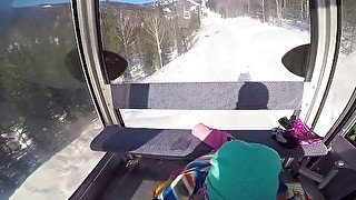 Public Sex with Sexy Girl in the Lift at the Ski Resort POV Amateur Couple