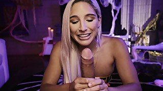 Perfect blonde handles a heavy duty dong in a sexy POV