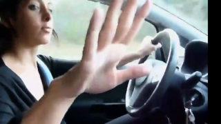 teen doing handjob while he's driving