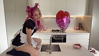 Cosplay anime maid wants to play while Master is away