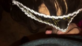 Crossdresser slut sucking black cock POV