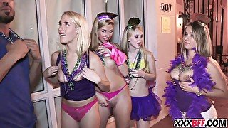 Sexy friends fuck at mardi gras