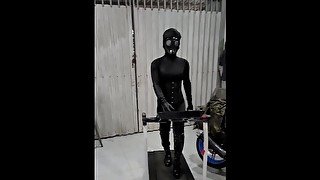 zentai gas mask - treadmill