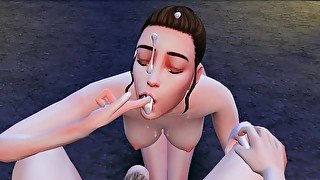 Star Wars Parody - Rey Shows Kylo Ren Her Dark Side - Female Moaning Orgasm - Dripping Cum - SIMS 4