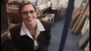 Sexy brunette housewife shagged in workplace