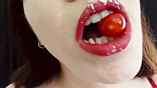 ASMR Sensually Eating Cherry Tomatoes Sexy Mouth Close Up Fetish by Pretty MILF Jemma Luv