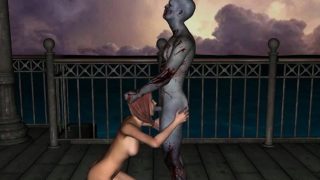 Hot 3D cartoon babe sucks and fucks a zombie outdoors