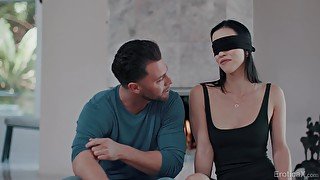 Blind folded beauty receives the dick she always craved for