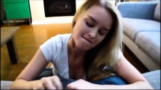 Pretty blonde with a heavenly ass sucks and rides a big cock