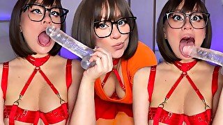 VELMA SUCK DILDO . AHEAGO. DEEP THROAT