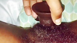 Big dildo inside black hairy wet pussy