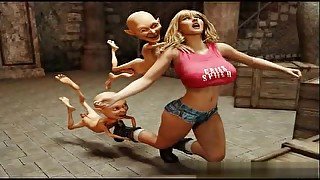 Two funny goblins catch busty blonde