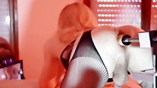 Big Anal gaping for a blonde trans girl from a fucking machine