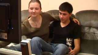 Teen couple fucks after watchting porn