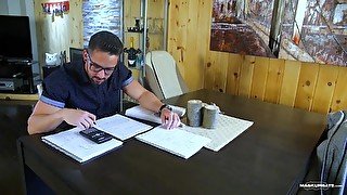 Solo masturbation session from a gay dude with glasses at the office