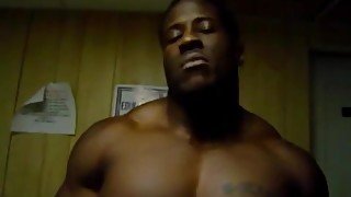 Big Black Bodybuilder Flexing Up Close Grunting