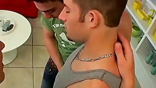 Three muscle guys in hot blowjob action