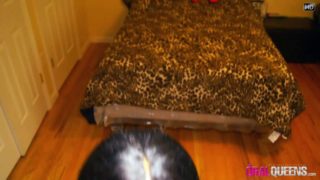 Experienced black l gets mouth fucked in pov