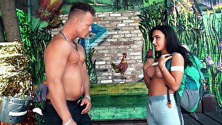 Teen doll with insane boobs, crazy action with a random dude