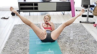 Blonde mom Katie Morgan does yoga