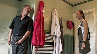 Good looking babe doesn't mind fucking an old pervert