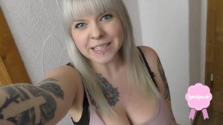 Busty, tattooed german tramp sucks, fucks and swallows a thick load