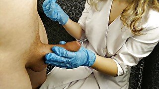 Nurse masturbates my cock in latex glove