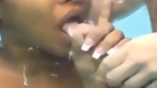 black woman  sucking 2 cocks underwater