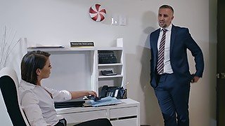 Man in suit comes and fucks this business woman right in her office