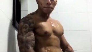 black guy shower with his giant cock