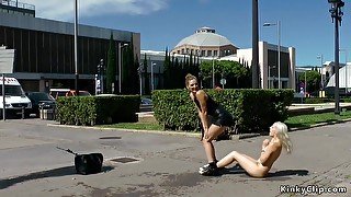 Blonde Excercising In Public Streets