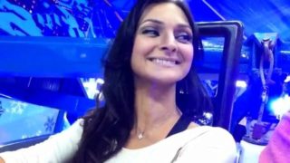 Gorgeous amateur brunette gives a hot POV blowjob in public