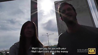 HUNT4K. Pickup at bus station works and angelface Angella Christin does dirty job