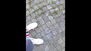 Teenboy in Sneaker walk outdoor