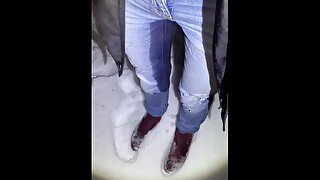 Girl Desperately Pisses Her Jeans In The Snow