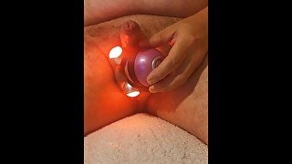 Used wife's massager to tickle my balls, get my uncut dick HARD and jerk off