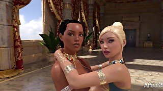 Ebony and blonde futanari babes entertaining the Egyptian princess