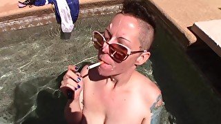 Smoking and Sucking the Poolboy's Cock