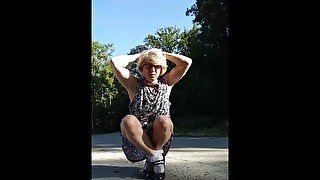 Blonde bimbo tits sissy slut exposed as public parking lot whore shows everything part 11