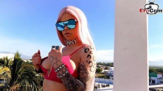 Pink hair techno latina fucked outdoor from ger