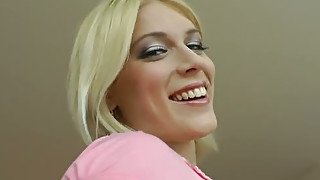 Torrid petite blondie Sweet Cat blows thick hard dick on POV video