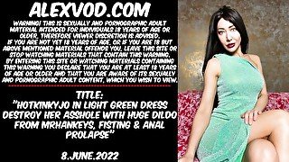 Hotkinkyjo in light green dress destroy her asshole with huge dildo from mrhankeys, fisting & anal p