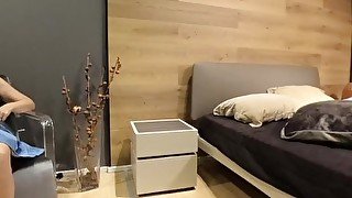 Crossed legs masturbation in furniture store