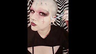 Goth girl razor shaves head bald for you