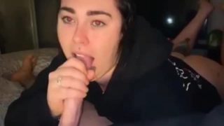 Beautiful slave gf sucks masters fat cock and eats cum pov