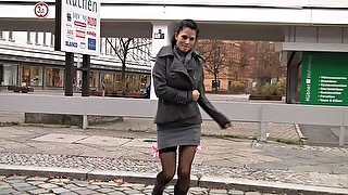 18 year old Slut fucked and swallows cum at the Backseat in the Streets of Berlin - PARTY JULE