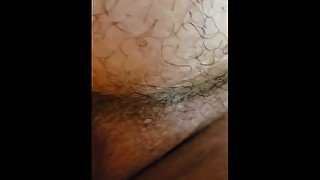 rubbing the head of my cock up and down her clit .